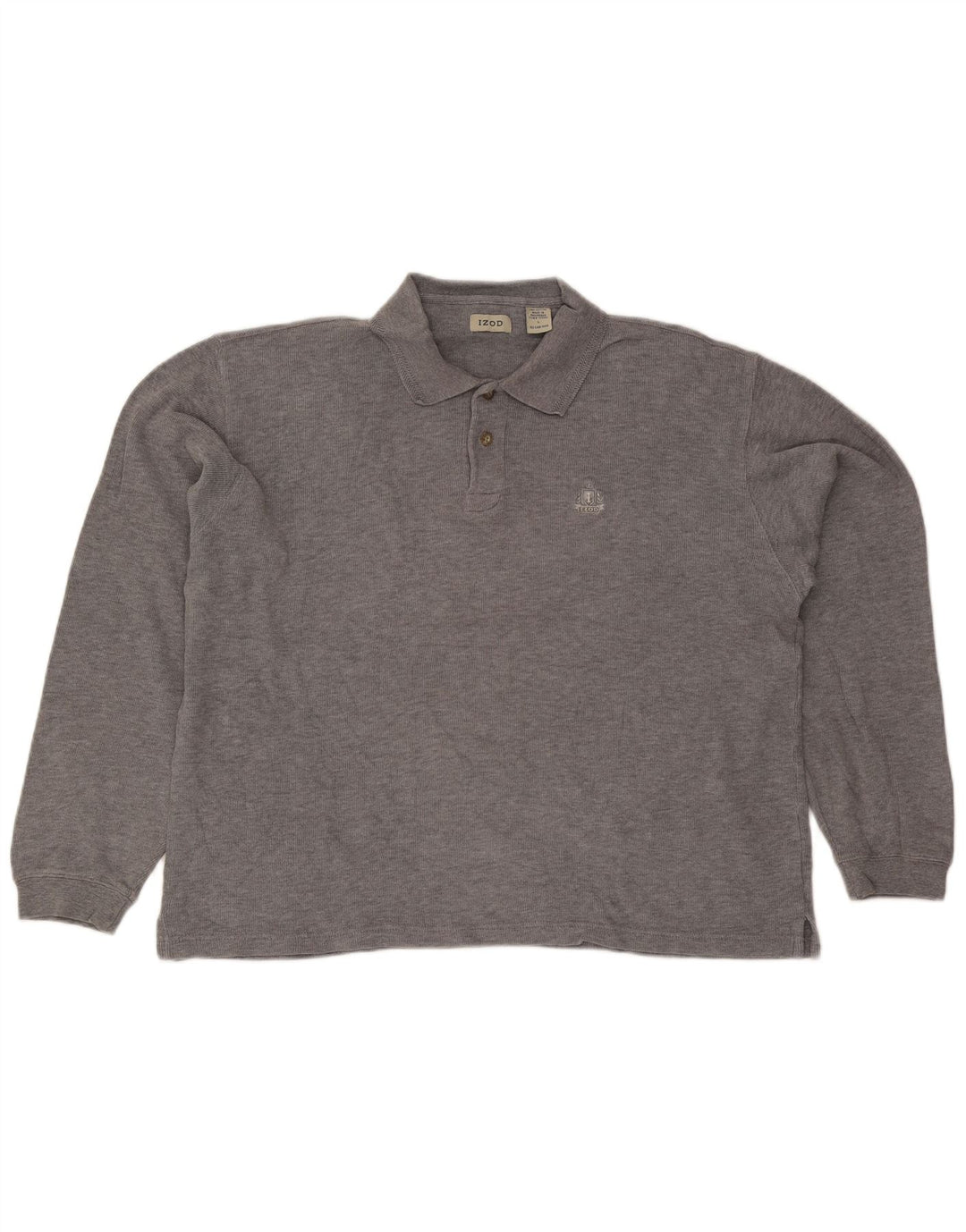 Izod Polo de manga larga para hombre de algodón gris grande