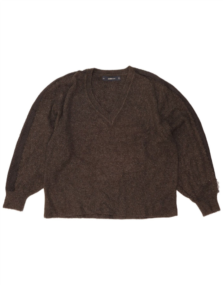 Zara Mujer Jersey Oversize con Cuello en V UK 10 Small Gris