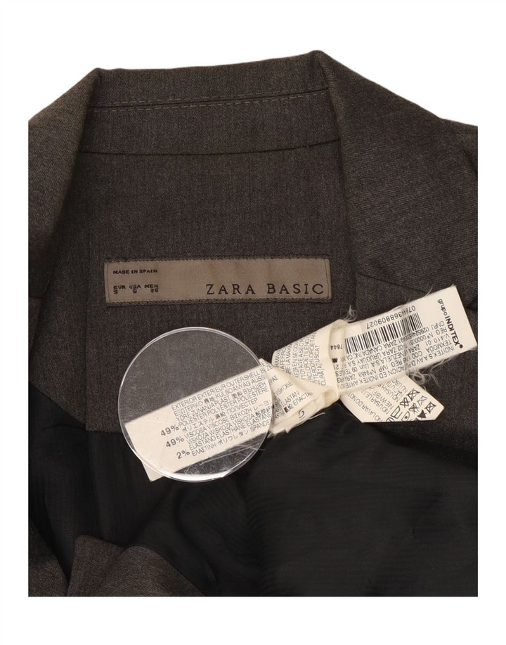 Zara Mujer Chaqueta Blazer De 1 Botón UK 10 Small Gris Poliéster