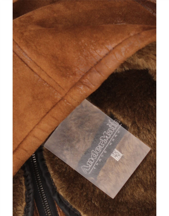 Chaqueta de piel de oveja vintage para hombre IT 48 Marrón medio