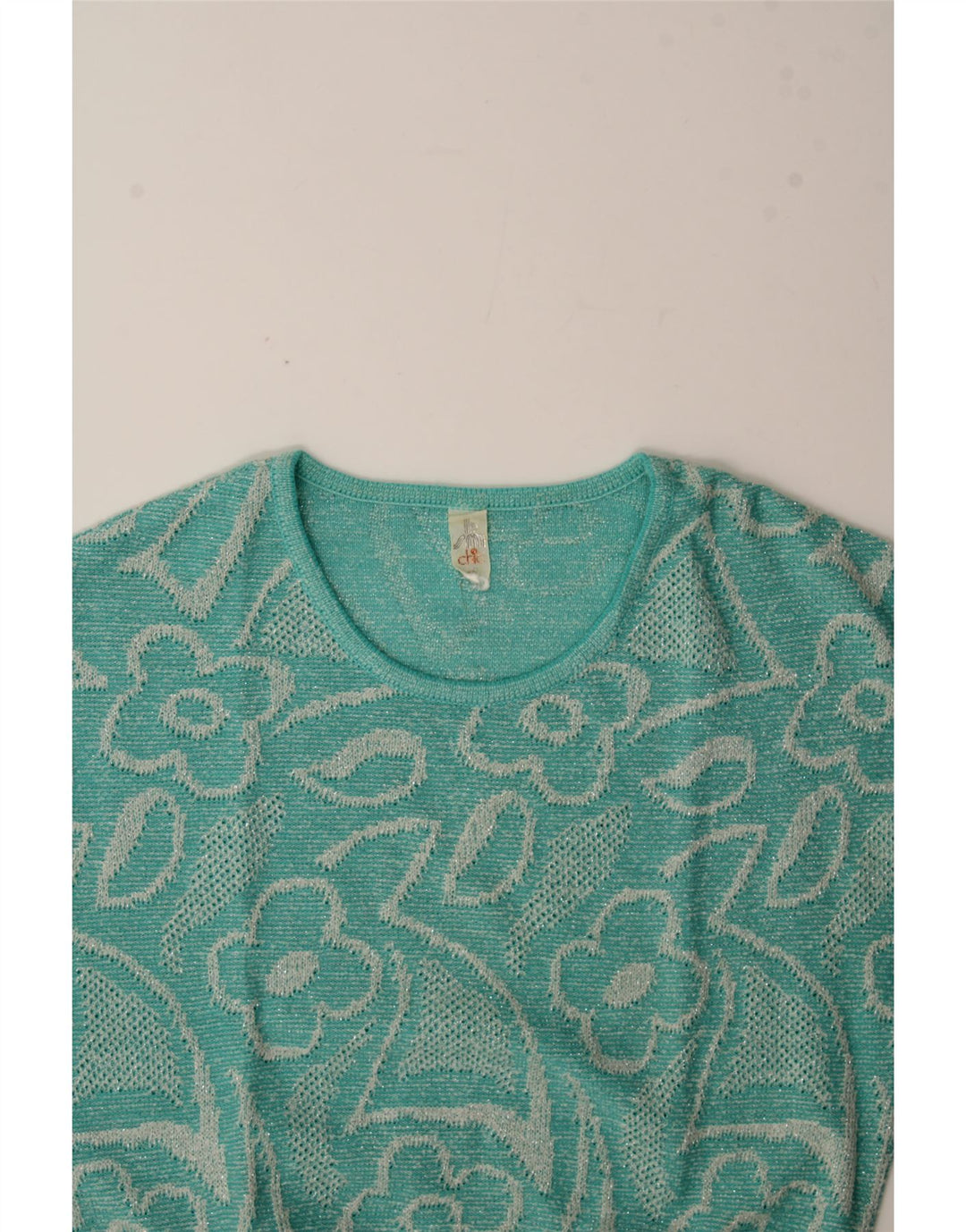 VINTAGE Jersey de cuello redondo para mujer IT 42 Azul Medio Floral