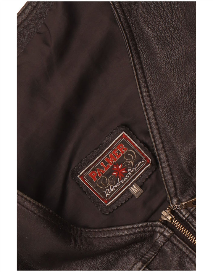 Vintage hombres cuero utilitario gilet Reino Unido 38 medio negro