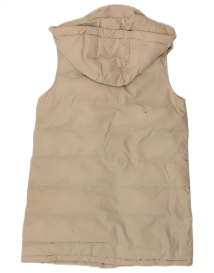 Zara Mujer Chaleco Largo Acolchado Con Capucha UK 44 Poliéster Beige Medio