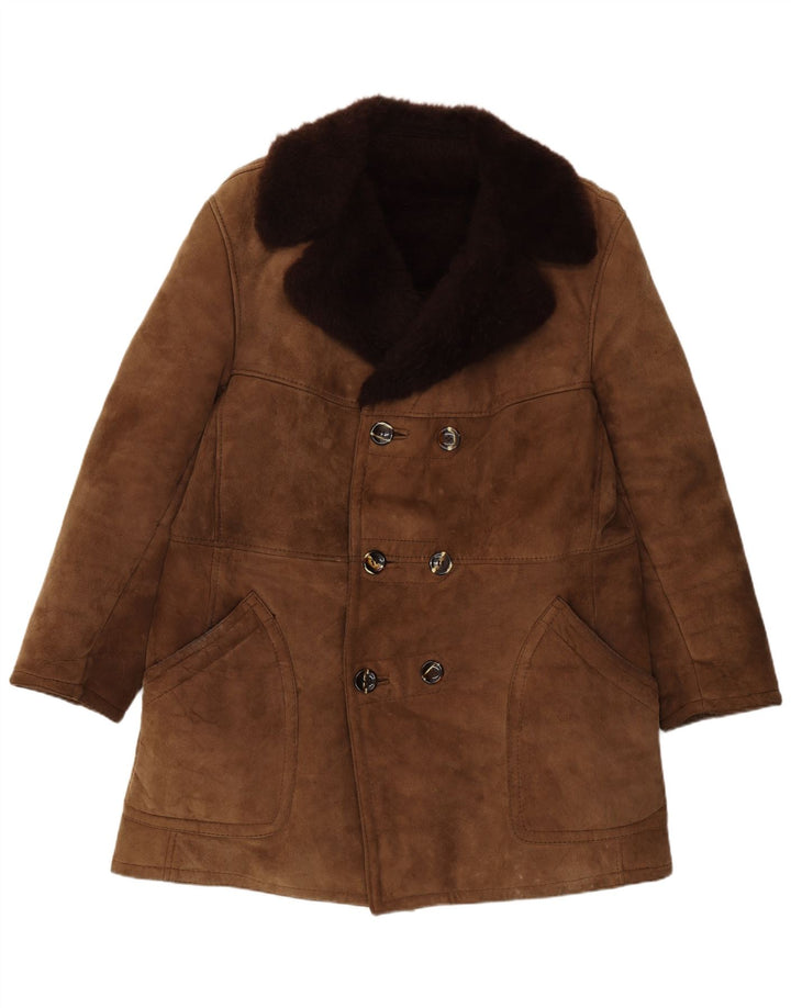 Vintage hombres shearling abrigo de doble pecho IT 54 2XL marrón shearling