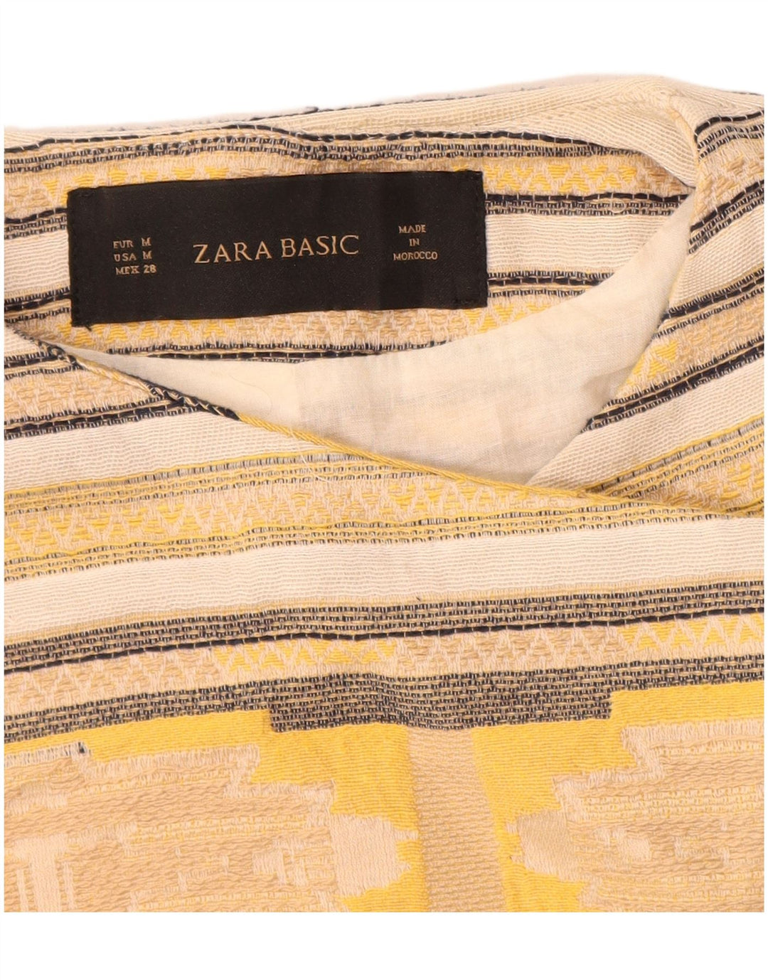 Zara Mens Crop Open Blazer Chaqueta UK 12 Algodón A Rayas Amarillo Mediano