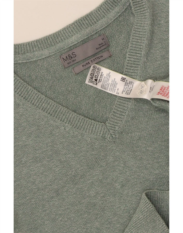 MARKS & SPENCER Jersey con cuello en V para hombre de algodón moteado verde medio