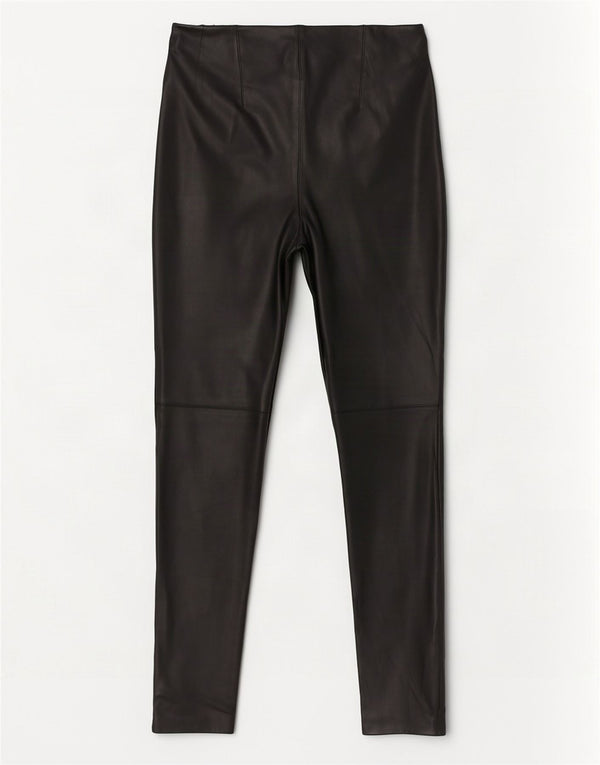 Zara Mujer Pantalones Slim De Piel Sintética Grande W30 L27 Poliuretano Negro