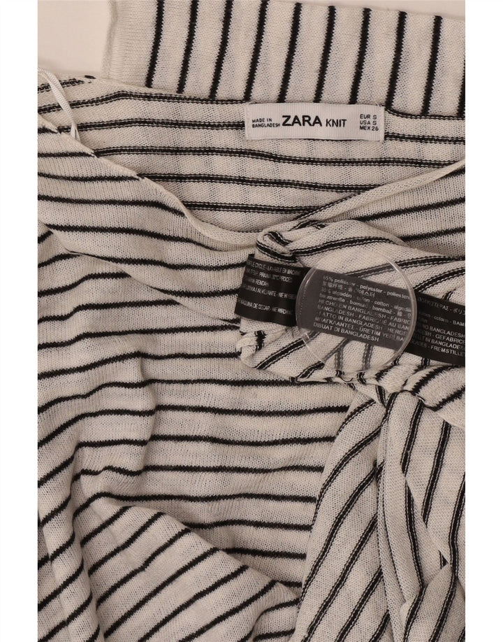 Zara Mujer Top Extragrande Manga 3/4 UK 40 Pequeño Poliéster A Rayas Blancas