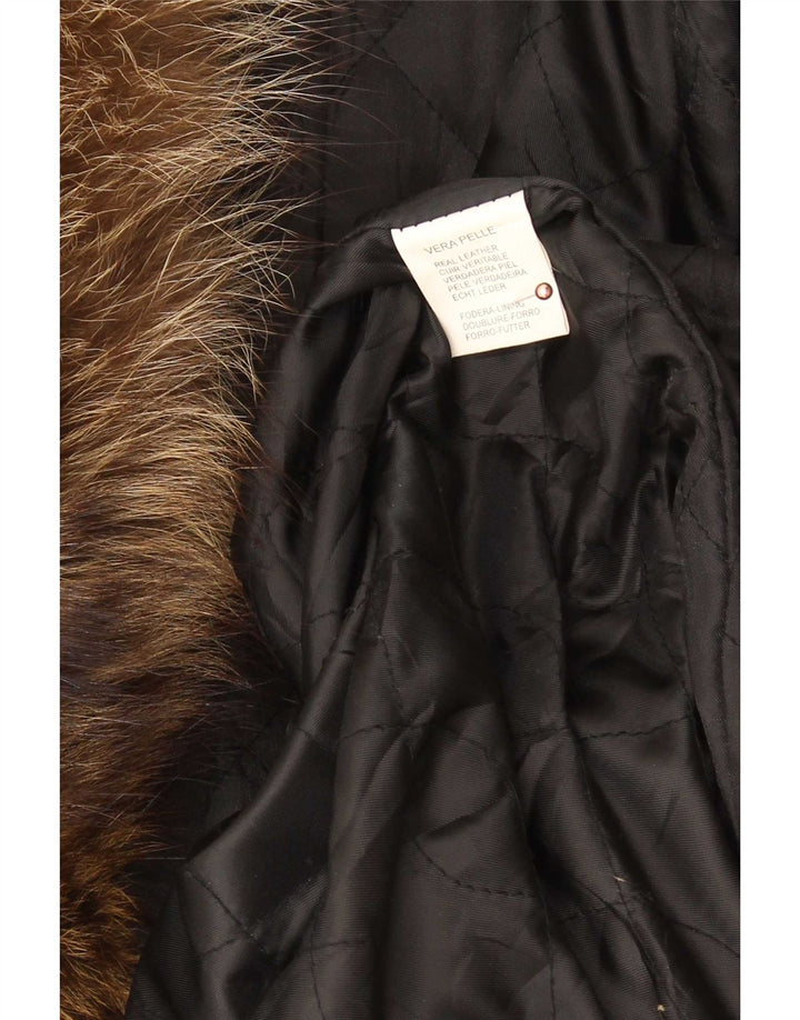 Vintage mujer abrigo de cuero de gran tamaño Reino Unido 18 XL negro