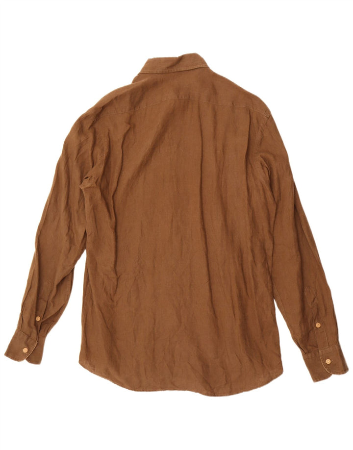 ALVIERO MARTINI Camisa Hombre Talla 40 Lino Marrón Medio