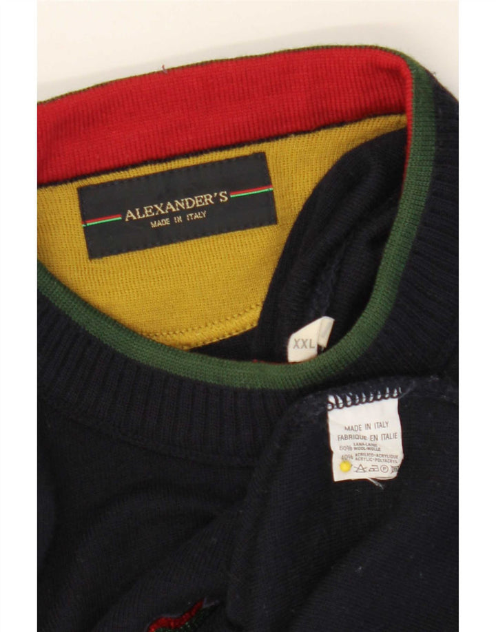 Alexander's Jersey con cuello redondo y gráfico para hombre, talla 2XL, lana azul marino