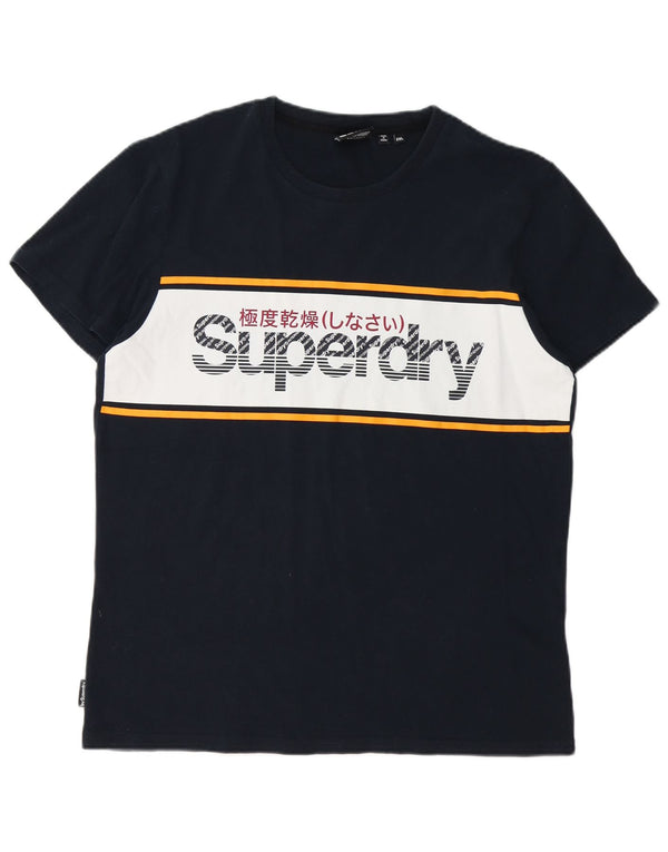 Superdry Camiseta gráfica para hombre Top 2XL Azul marino Colorblock Algodón