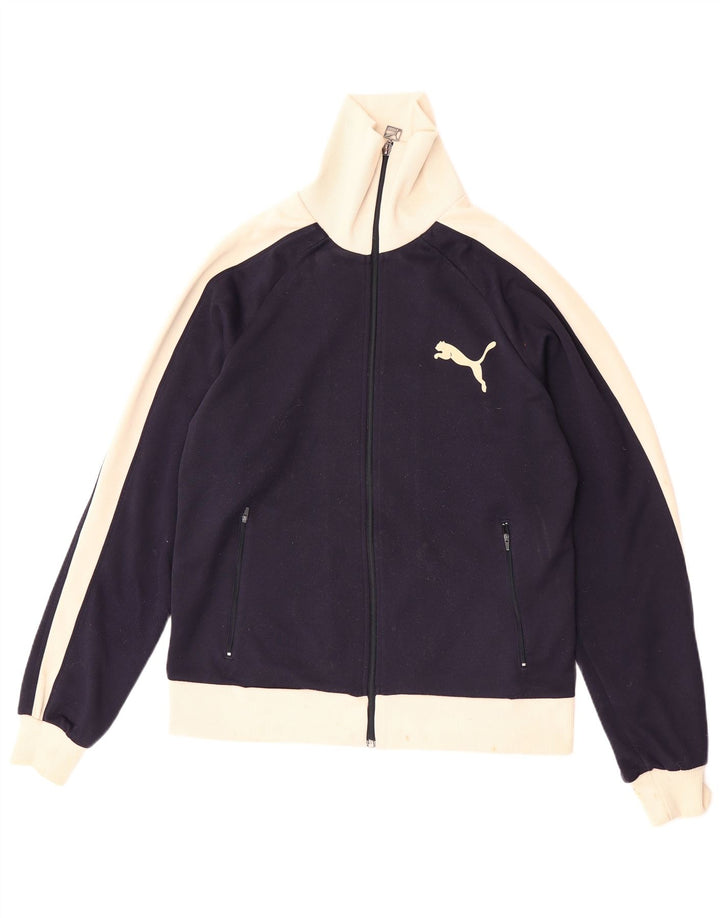 Puma Chaqueta de chándal para hombre, talla grande, poliéster con bloques de color azul marino