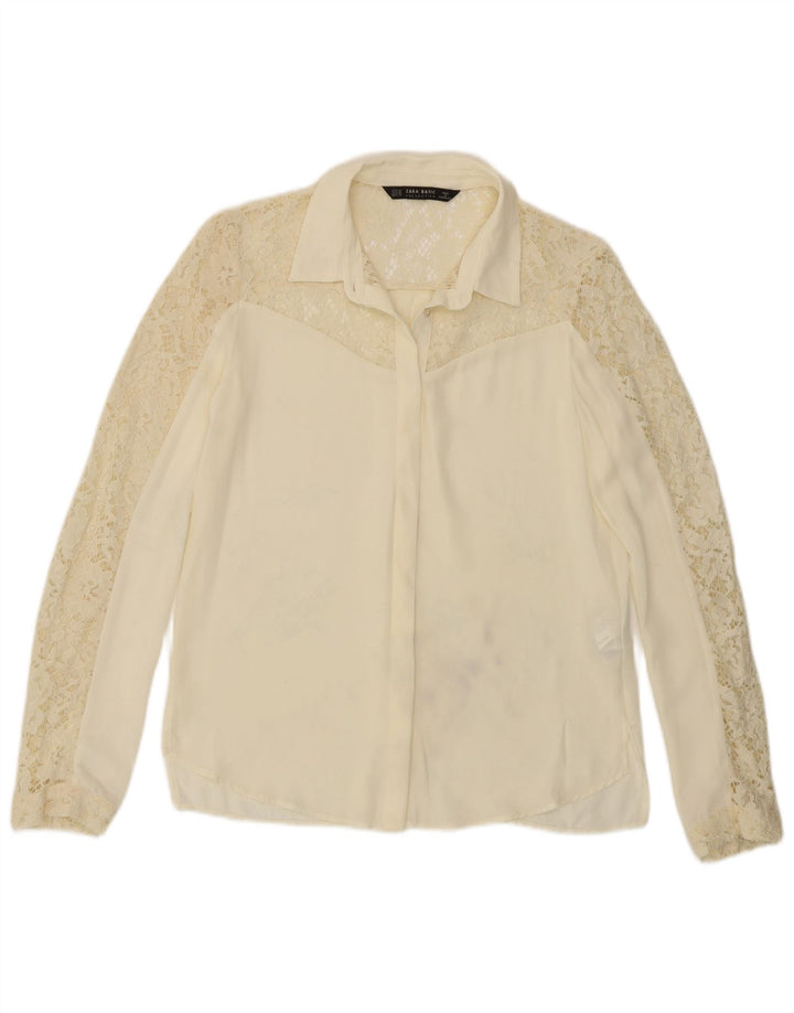 Camisa Blusa de Mujer Zara UK 6 XS Blanco Roto Poliéster