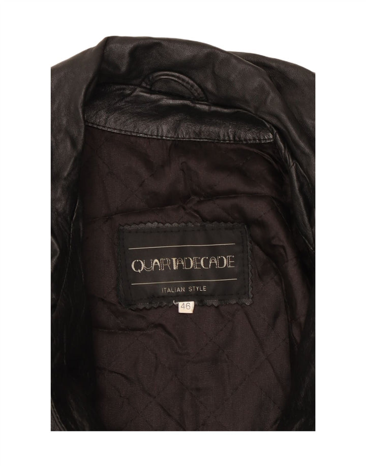 Abrigo de cuero vintage para mujer IT 46 Grande Negro