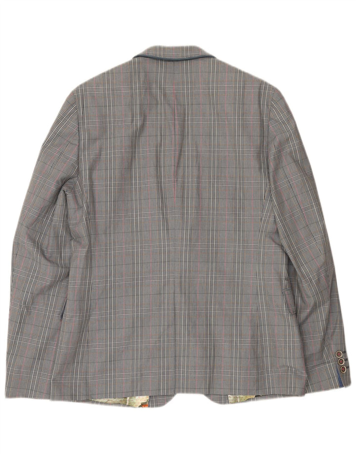 Ted Baker Chaqueta tipo blazer con 2 botones para hombre, talla 4, algodón a cuadros gris grande