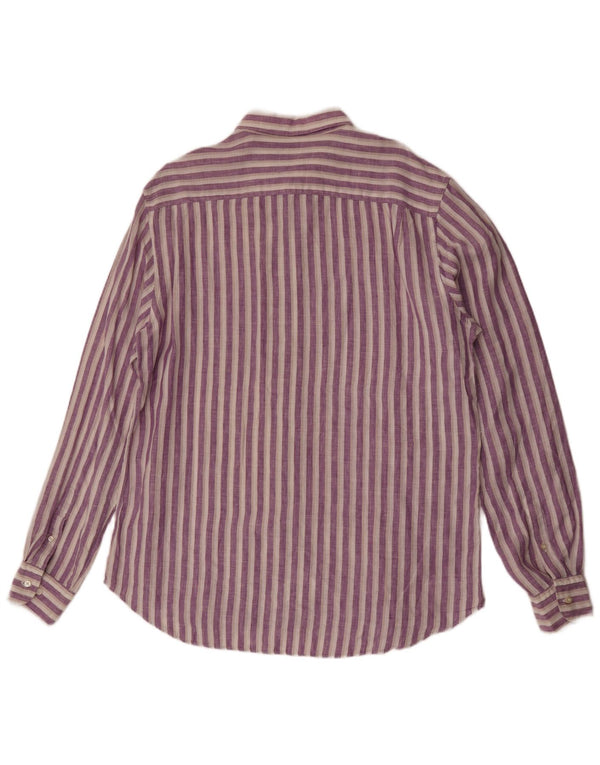 Camisa Massimo Dutti Hombre XL Lino Rayas Morado