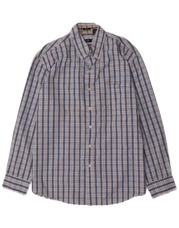IZOD Camisa de hombre grande de algodón a cuadros azules
