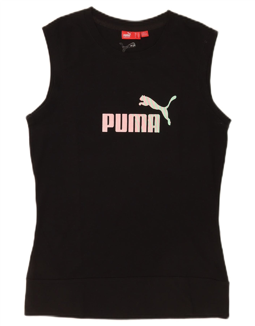 Puma Mujer Gráfico Chaleco Top UK 12 Mediano Negro Algodón