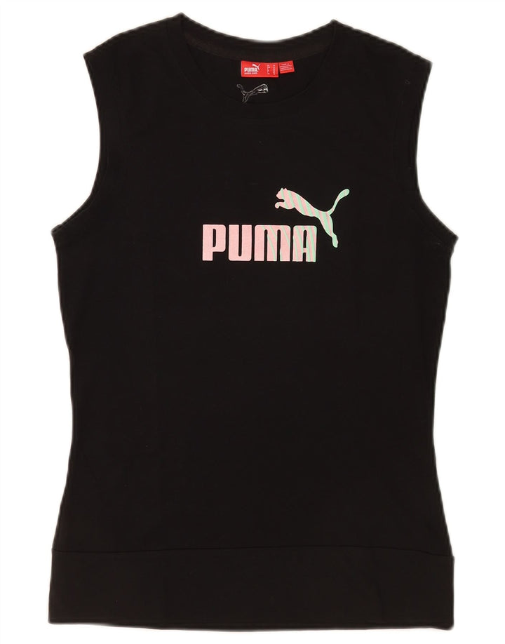 Puma Mujer Gráfico Chaleco Top UK 12 Mediano Negro Algodón