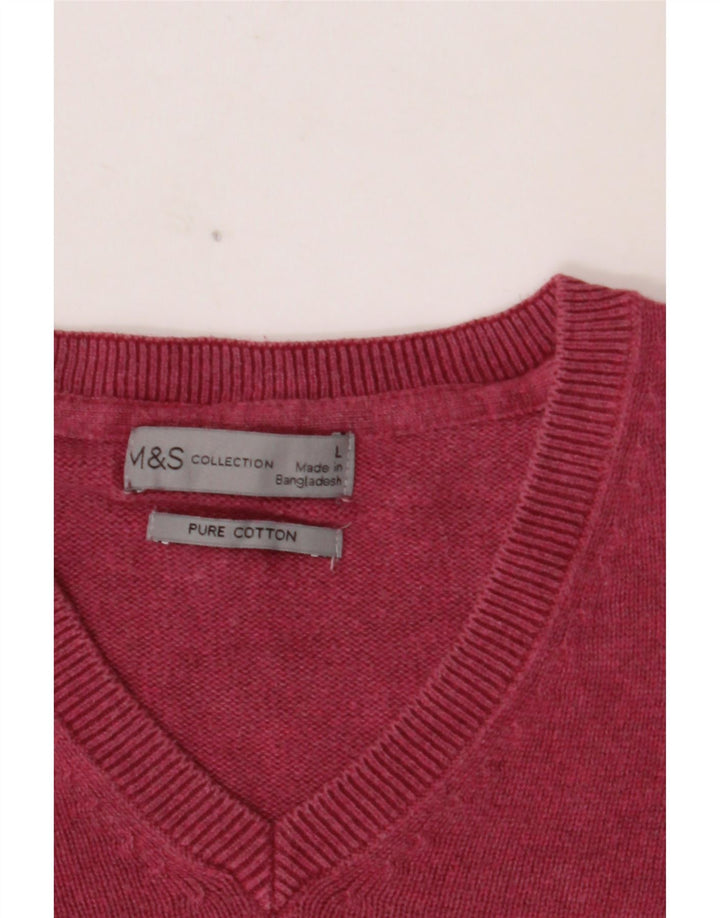 MARKS & SPENCER Jersey con cuello en V para hombre, talla grande, algodón rosa