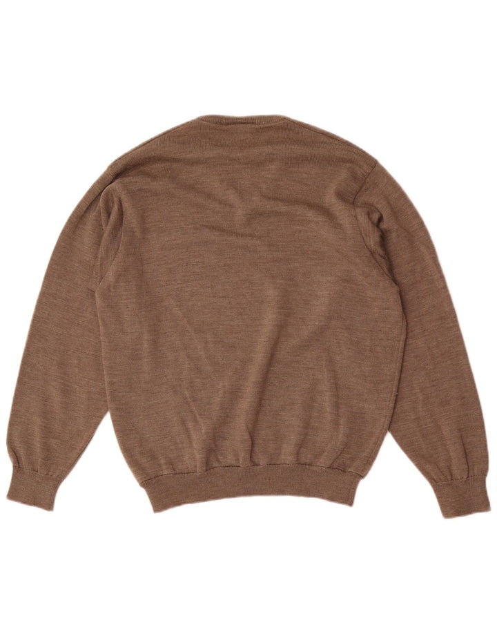 Lacoste Jersey con cuello en V para hombre talla 3 pequeño marrón lana virgen