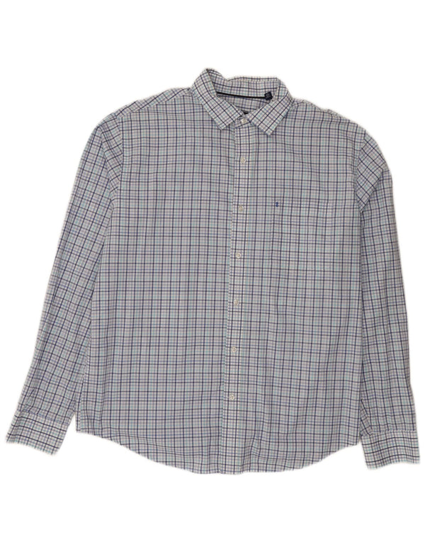 Camisa Izod para hombre talla 16 1/2 algodón a cuadros azul grande