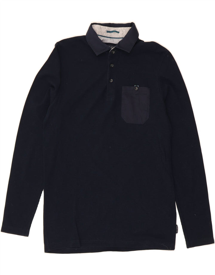 TED BAKER Mens Long Sleeve Polo Shirt Size 2 Small Navy Blue Cotton Vintage Ted Baker and Second-Hand Ted Baker from Messina Hembry 