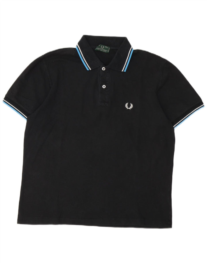 Fred Perry Polo para hombre grande de algodón negro