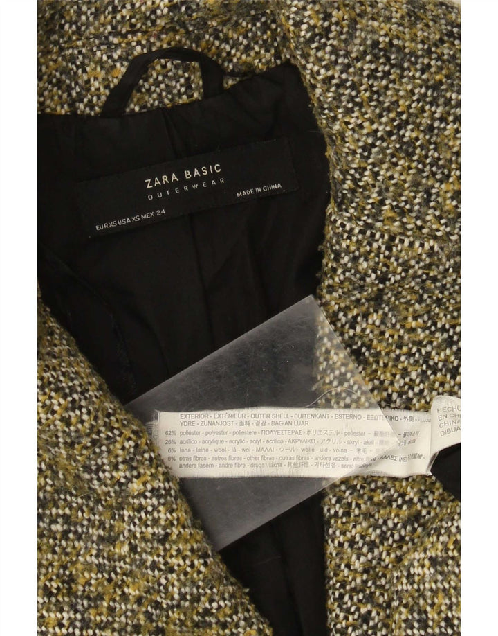 Zara Mujer Abrigo Extragrande UK 6 XS Poliéster Moteado Caqui