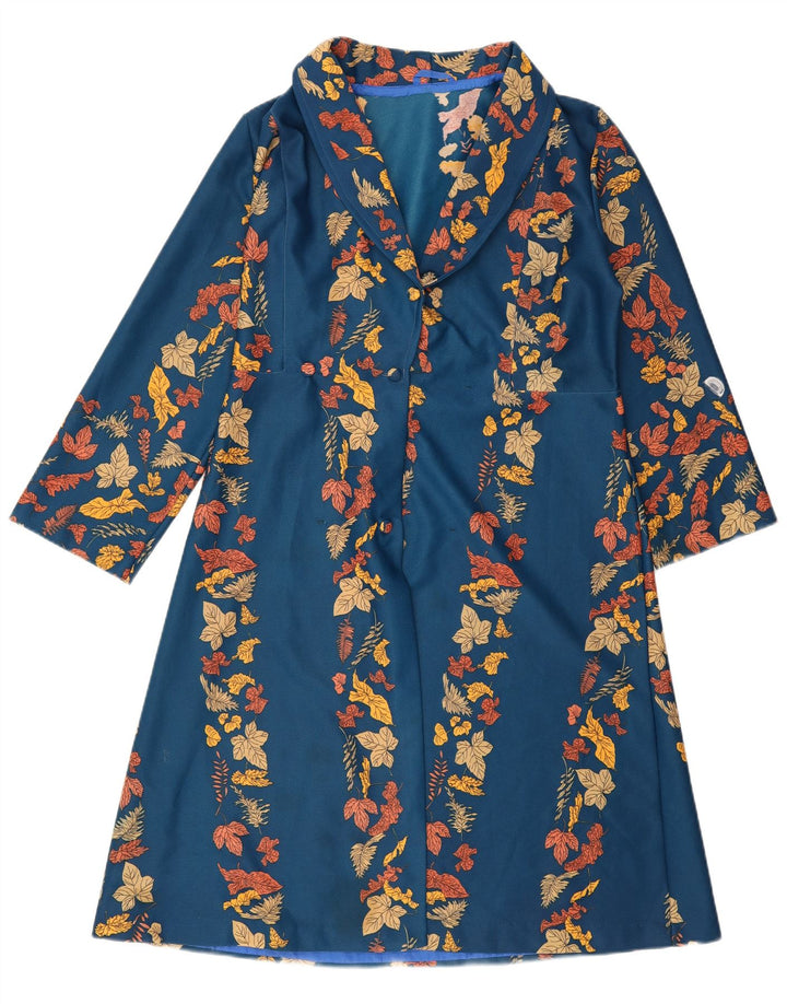 Vintage mujer bata vestido Reino Unido 14 azul medio floral