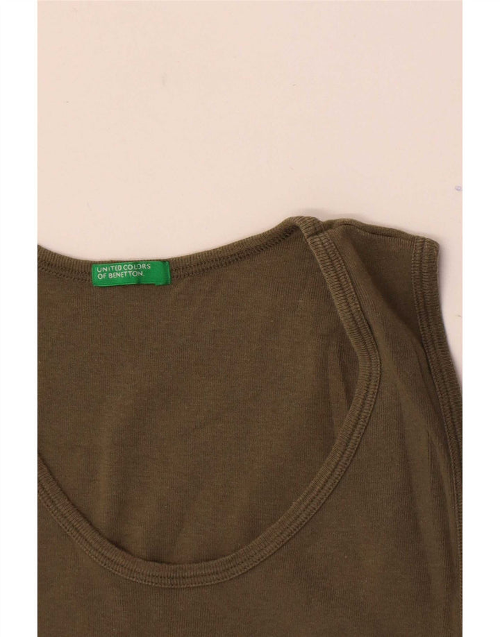 Benetton Mujer Camiseta Sin Mangas Estampada UK 8 Small Caqui
