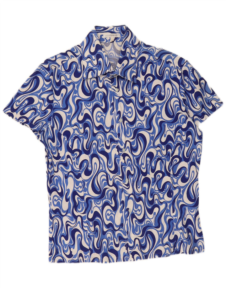 Naracamicee Camisa de manga corta para hombre Algodón geométrico azul grande
