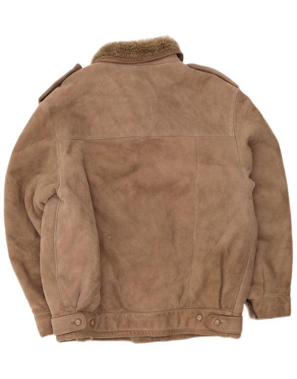 Chaqueta de piel de oveja militar vintage para hombre IT 52 XL Beige