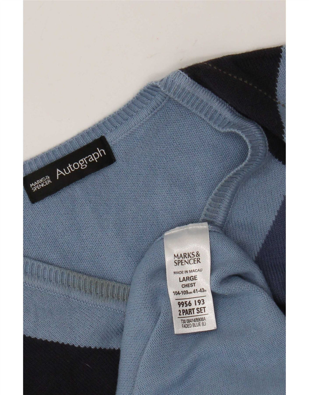 Marks & Spencer Camiseta sin mangas con autógrafo para hombre, talla grande, azul Argyle/Diamante