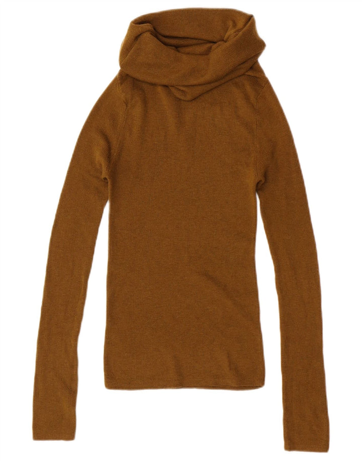 Zara Mujer Roll Neck Jumper Sweater UK 4 XS Caqui Poliéster