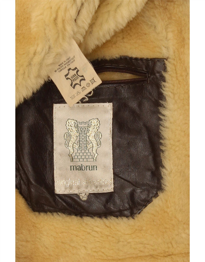 Mabrun Chaqueta de piel de oveja para hombre IT 54 2XL Cuero marrón