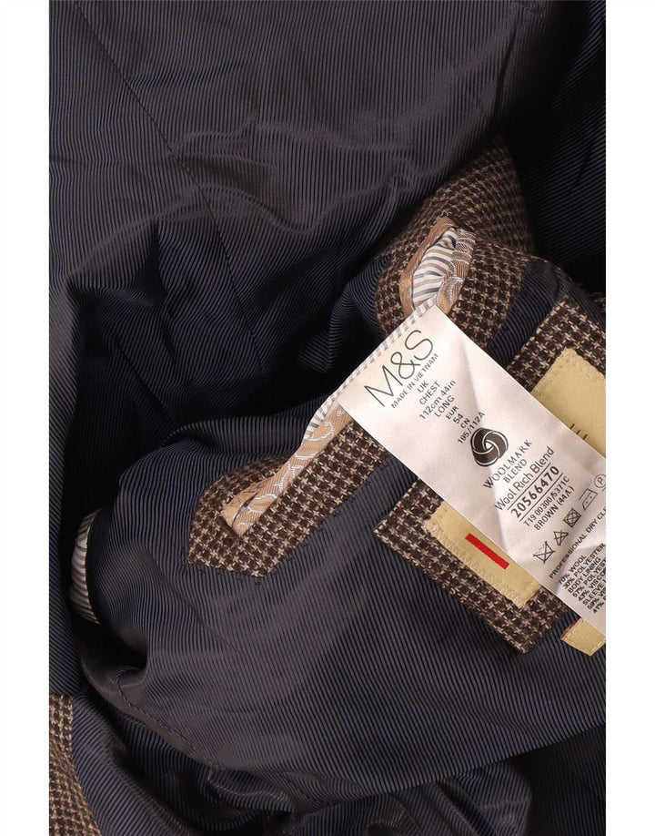 Marks & Spencer Chaqueta tipo blazer larga para hombre UK 44 XL Marrón Pata de gallo