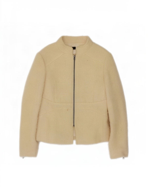 Zara Mujer Chaqueta Blazer Con Cremallera Completa EU 40 Mediana Lana Blanca