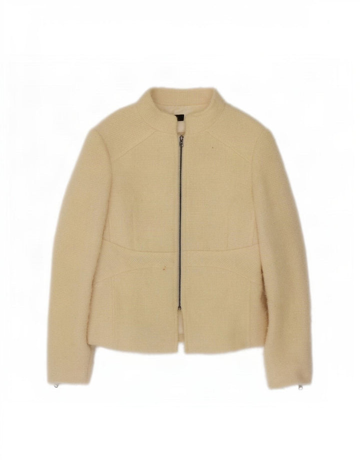 Zara Mujer Chaqueta Blazer Con Cremallera Completa EU 40 Mediana Lana Blanca