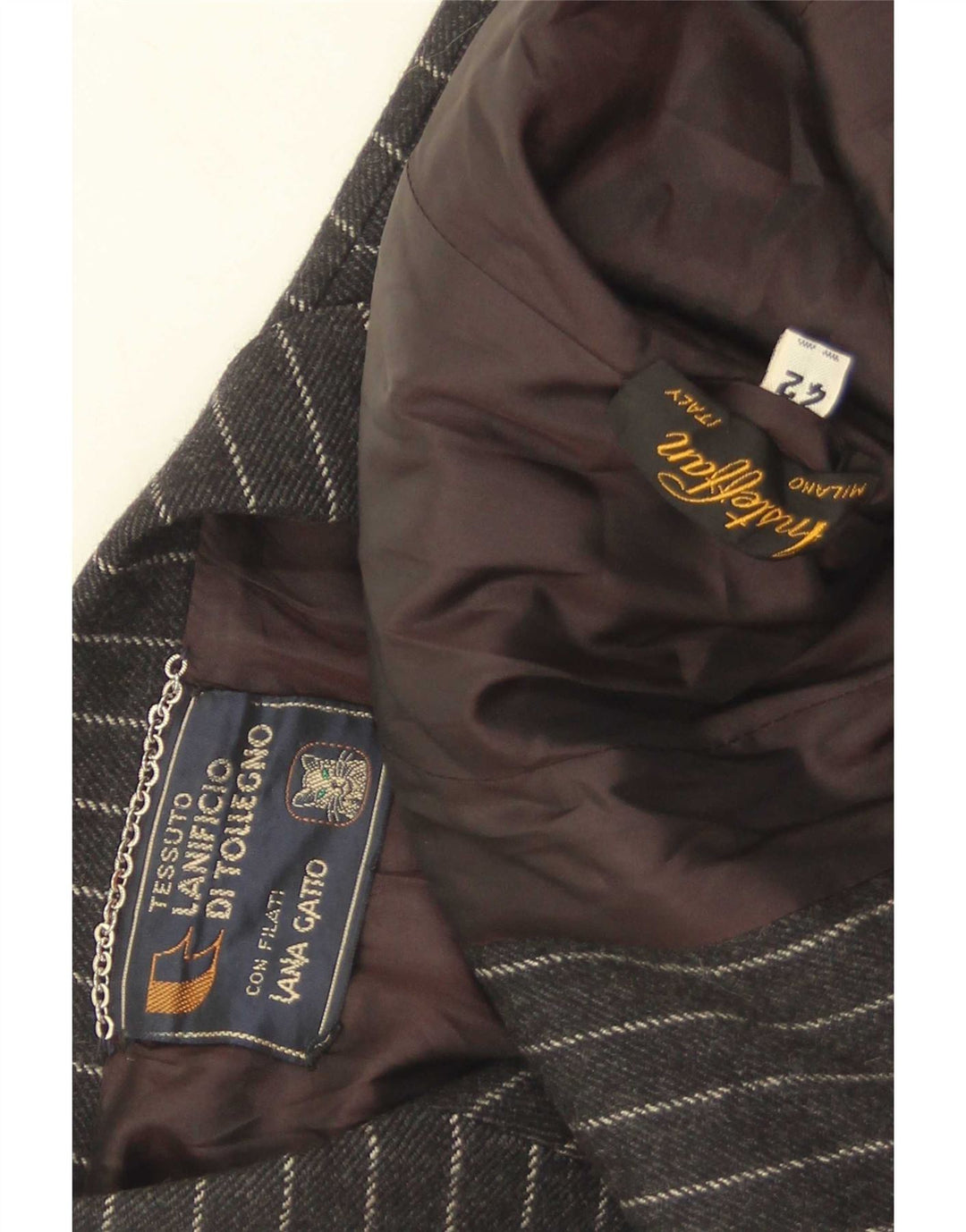 Vintage mujer 2 botones Blazer chaqueta IT 42 lana mediana negra a rayas