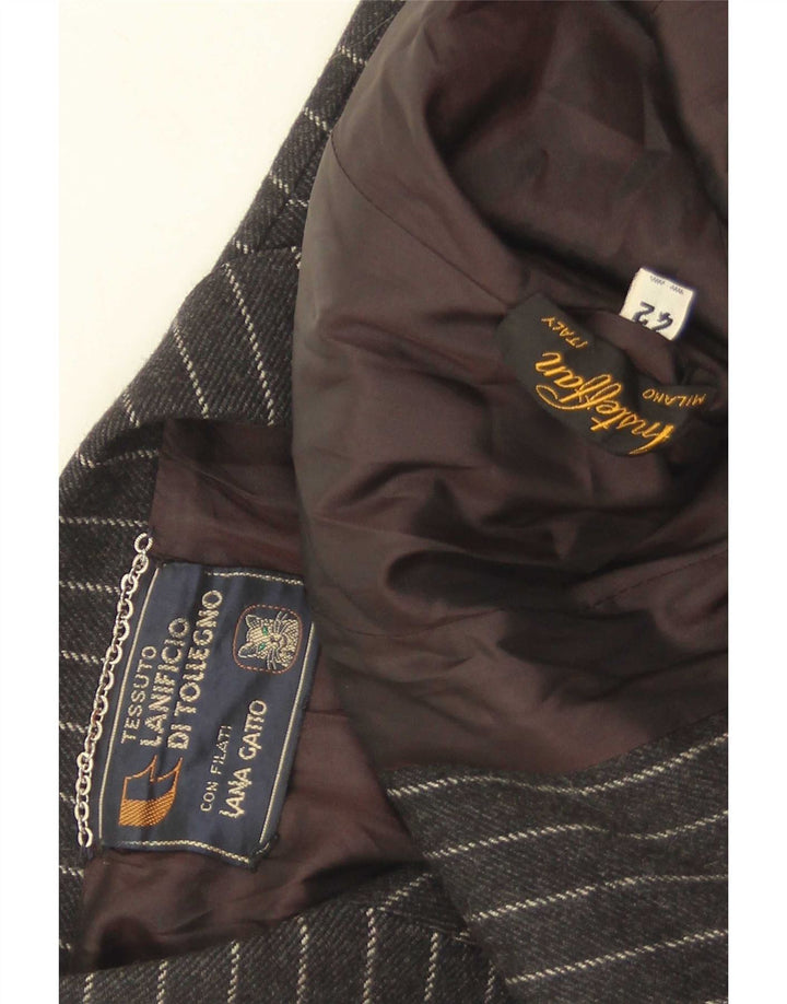 Vintage mujer 2 botones Blazer chaqueta IT 42 lana mediana negra a rayas