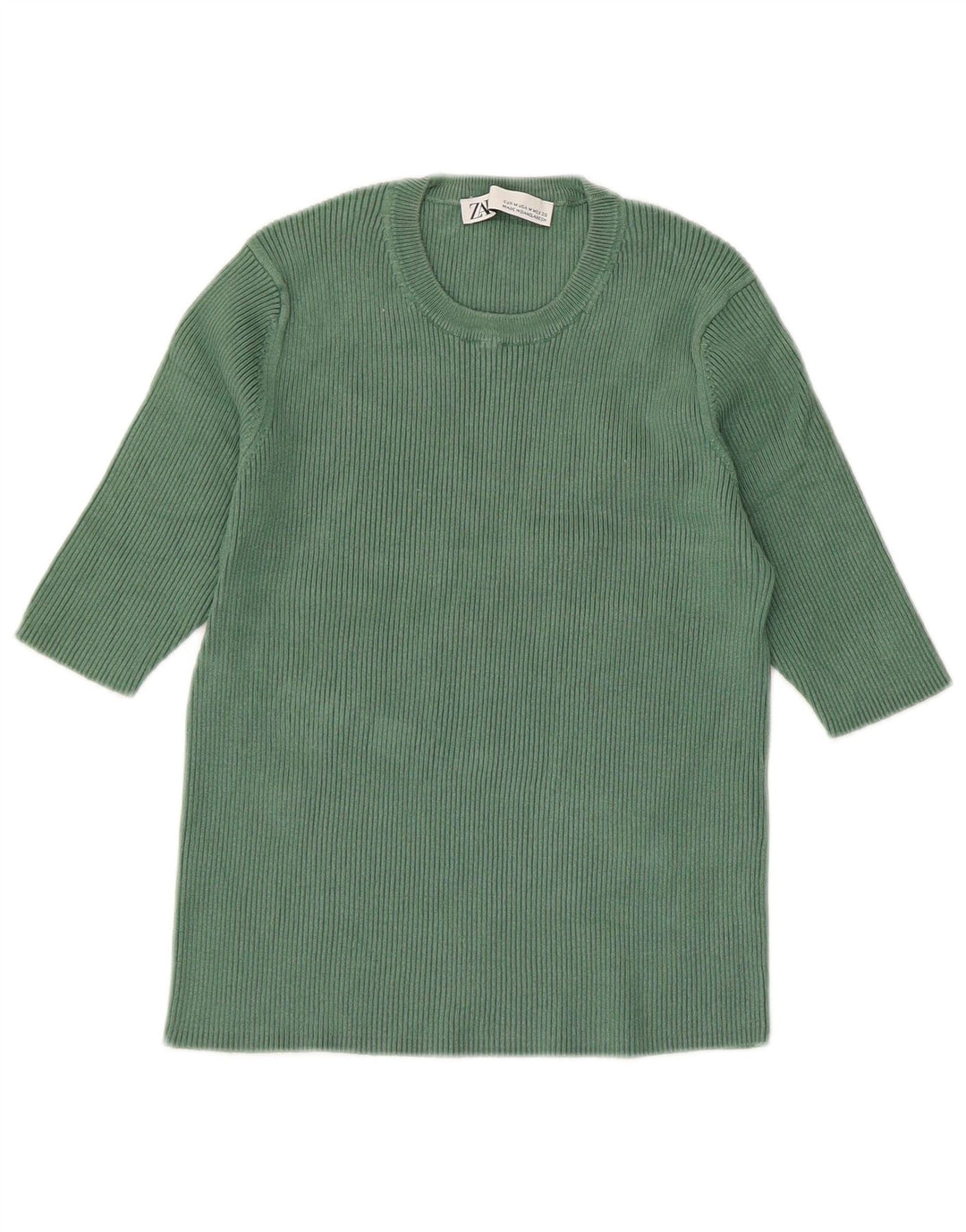 Zara Suéter tipo jersey con cuello redondo y manga 1/2 para mujer UK 44 Viscosa verde medio