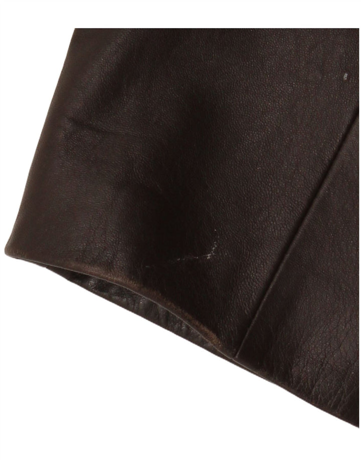 Vintage mujer 3 botones cuero Blazer chaqueta Reino Unido 18 XL cuero marrón