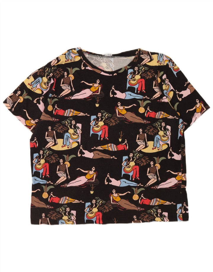 Zara Mujer Camiseta Gráfica Top UK 46 Large Negro
