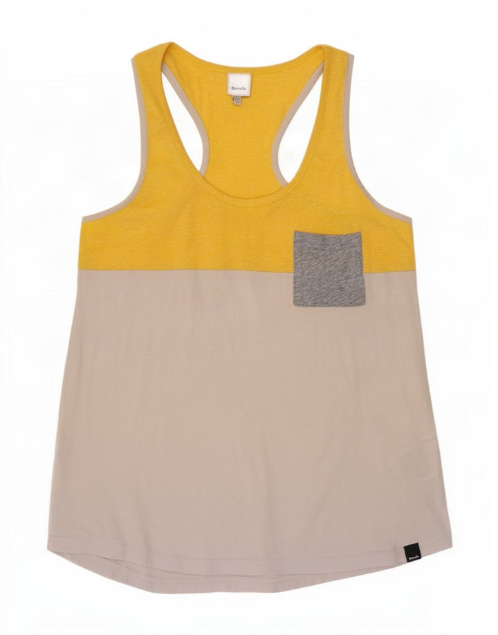 Camiseta sin mangas para mujer Bench UK 40 Algodón color block amarillo mediano