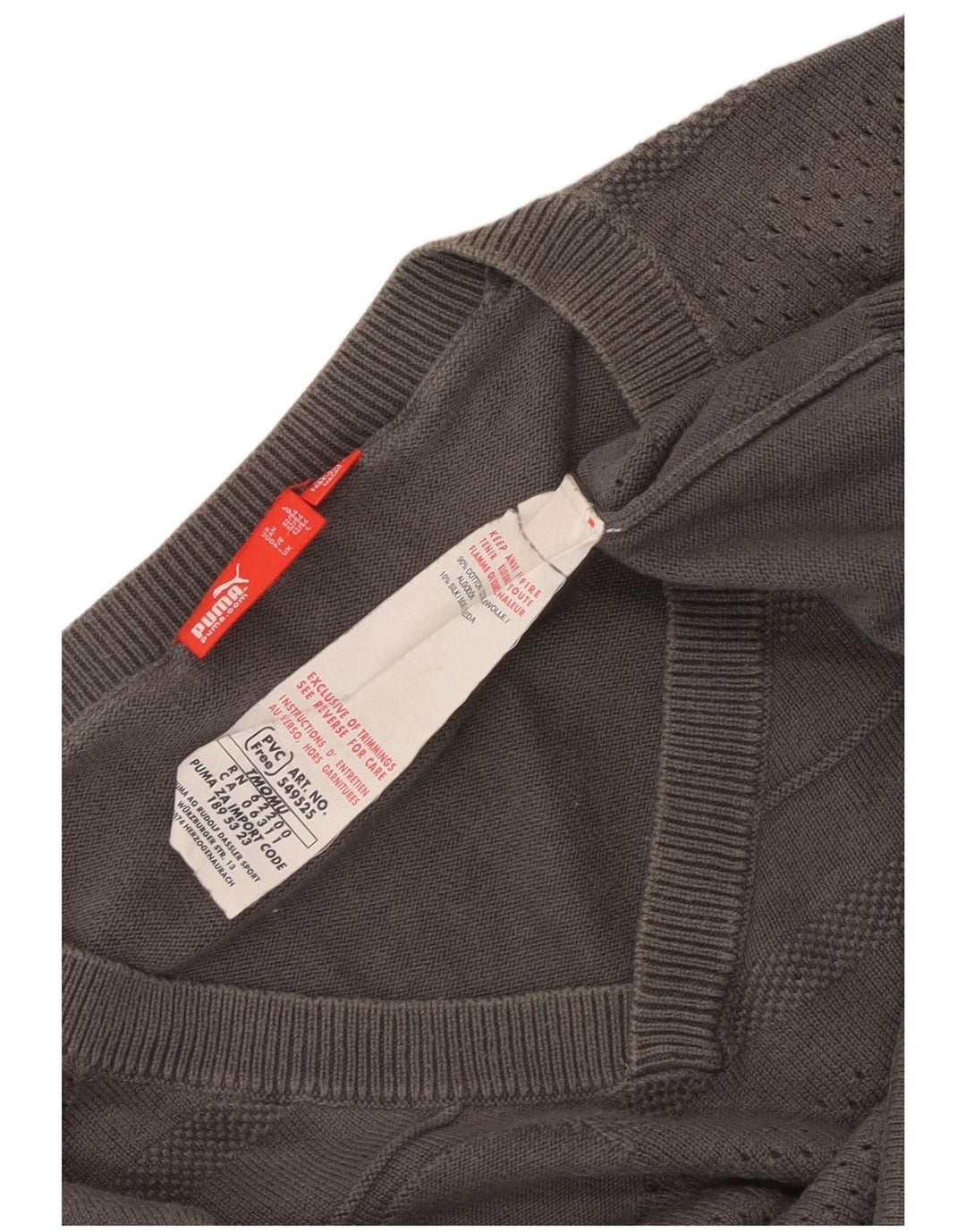 Puma Jersey con cuello en V para hombre, suéter grande de algodón geométrico gris
