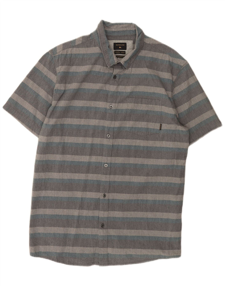 Camisa Quiksilver Hombre De Manga Corta Regular Fit De Algodón A Rayas Gris Medio