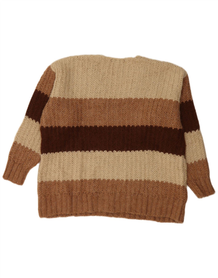 ZARA Mujer Jersey oversize con cuello en V UK 44 Medio Beige Rayas