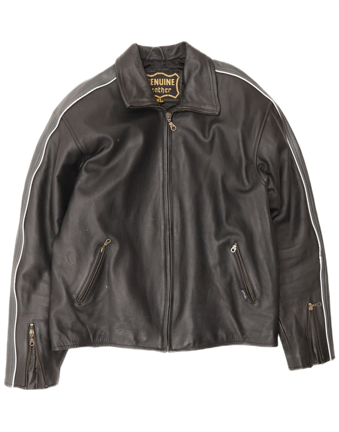 VINTAGE Chaqueta de cuero para hombre Reino Unido 42 XL Cuero colorblock negro